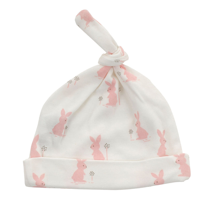 Organic Cotton Knot Hat - Blush bunny print