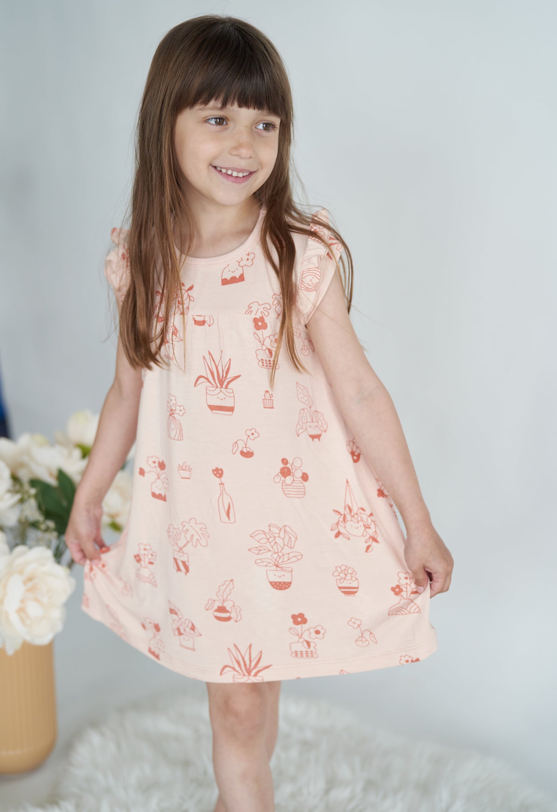 bamboo double sleeve ruffle dress plantastic print