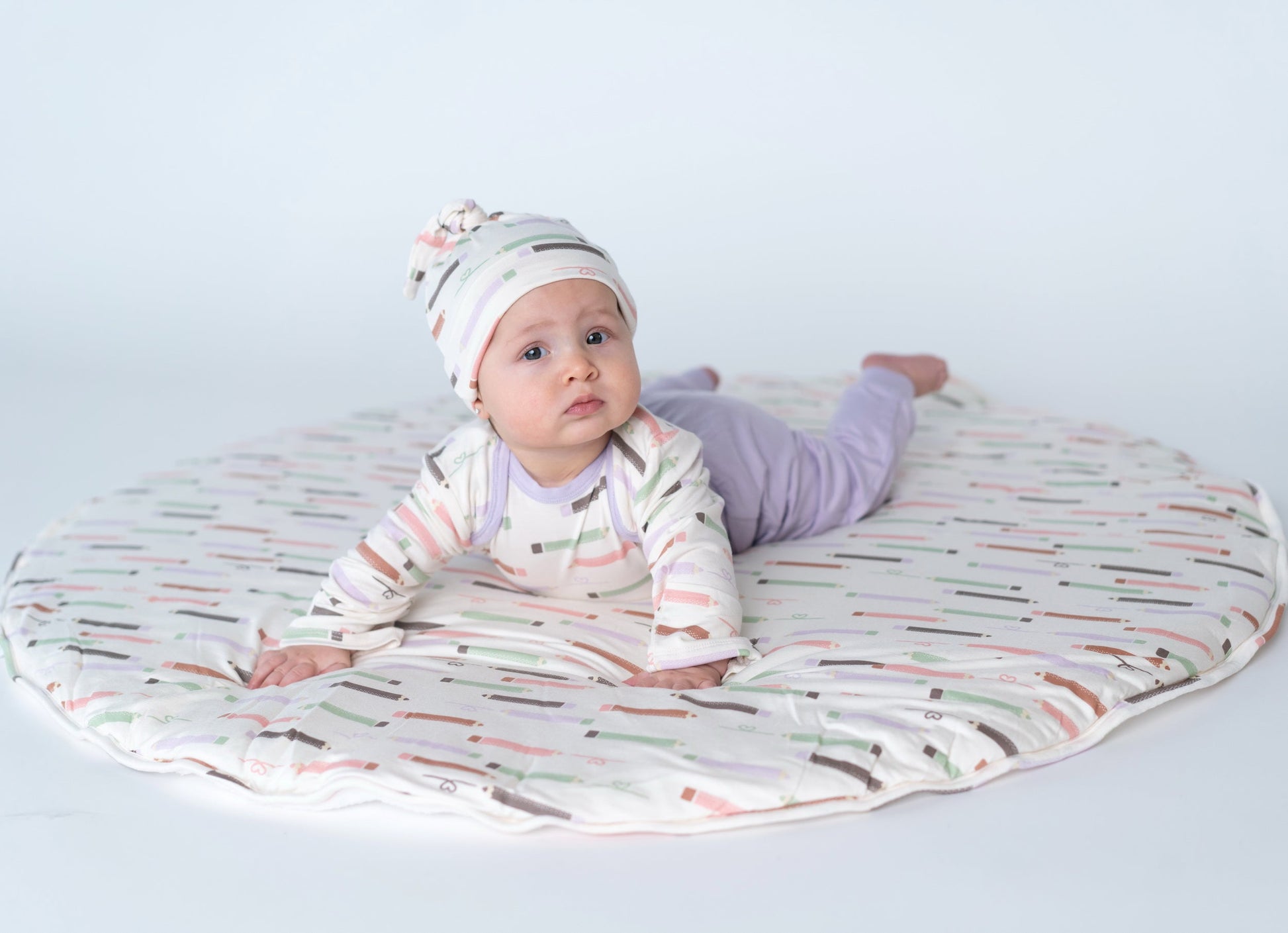 bamboo knot hat & onesie pretty pencils print