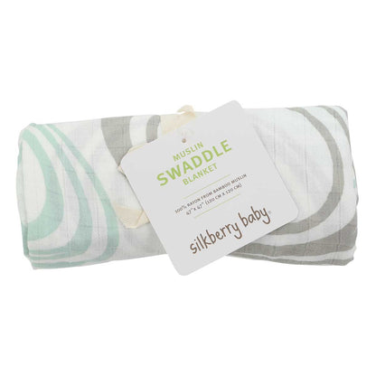 Bamboo Muslin Swaddle Whirlpool Print Seafoam