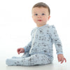 Bamboo Printed Footies with Easy Dressing Zipper - Dog Print (Periwinkle)