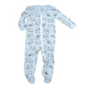 Bamboo Printed Footies with Easy Dressing Zipper - Dog Print (Periwinkle)
