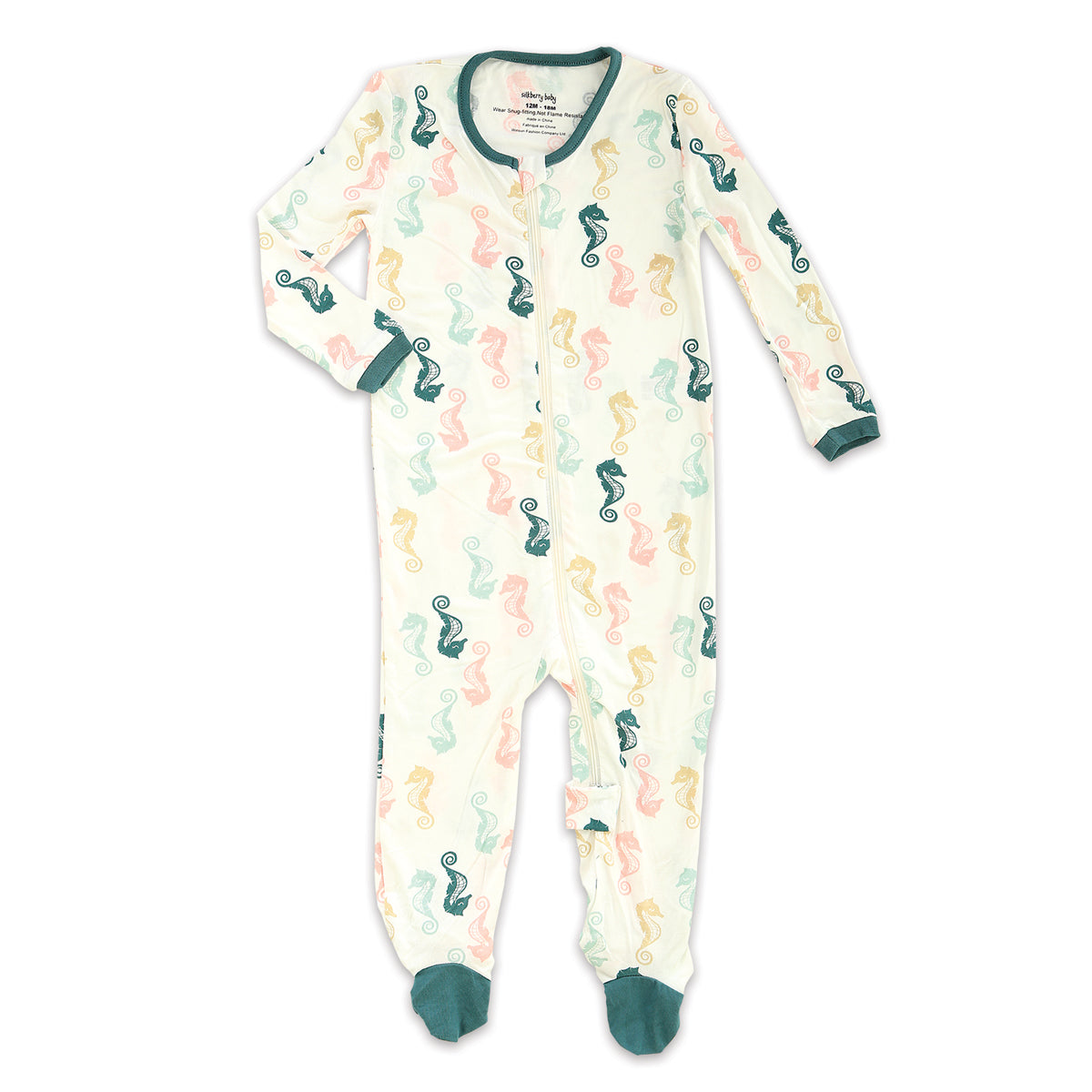 Bamboo Footies with Easy Dressing Zipper (Seahorse Print)