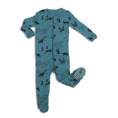 bamboo zip up footed sleeper call of the wild print