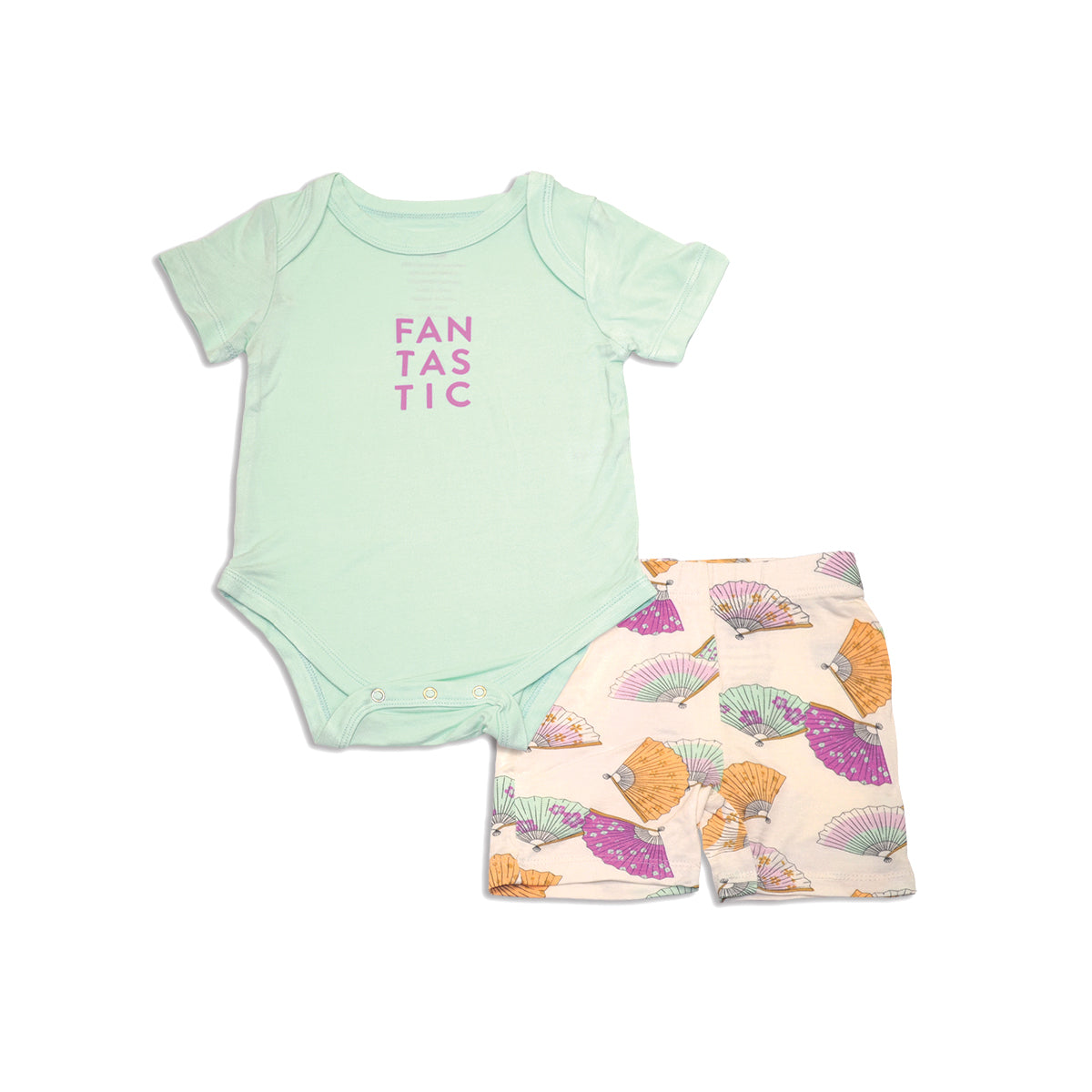 bamboo onsie short set bay fancy fan print