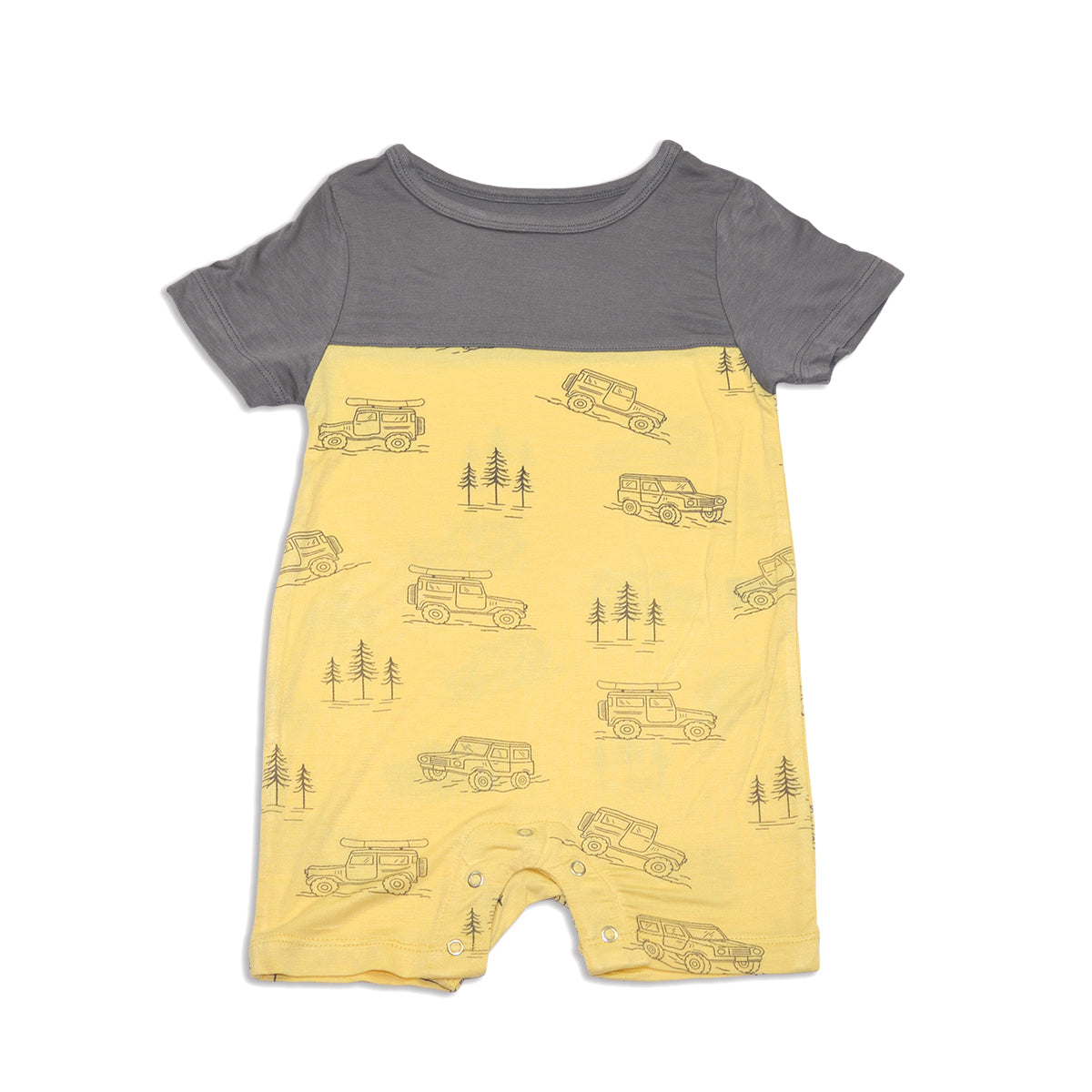 bamboo short sleeve romper off road print