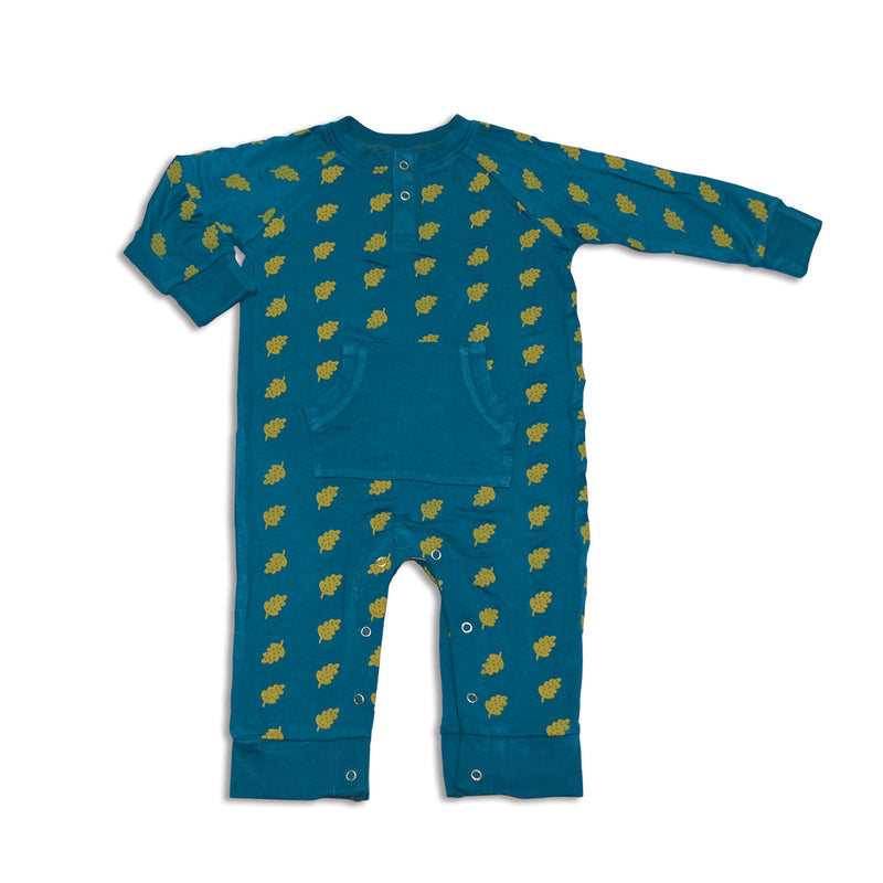 bamboo long sleeve romper dotty leaf print