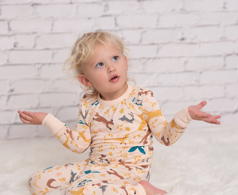 bamboo long sleeve pajama set woodland frolic print