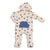bamboo fleece hooded romper with zipper heart flutter print