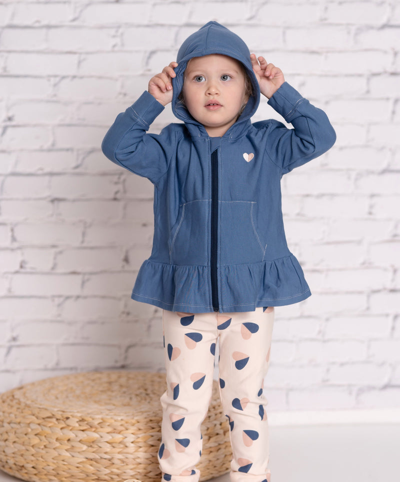 bamboo fleece zip hoodie with ruffle galactic blue color