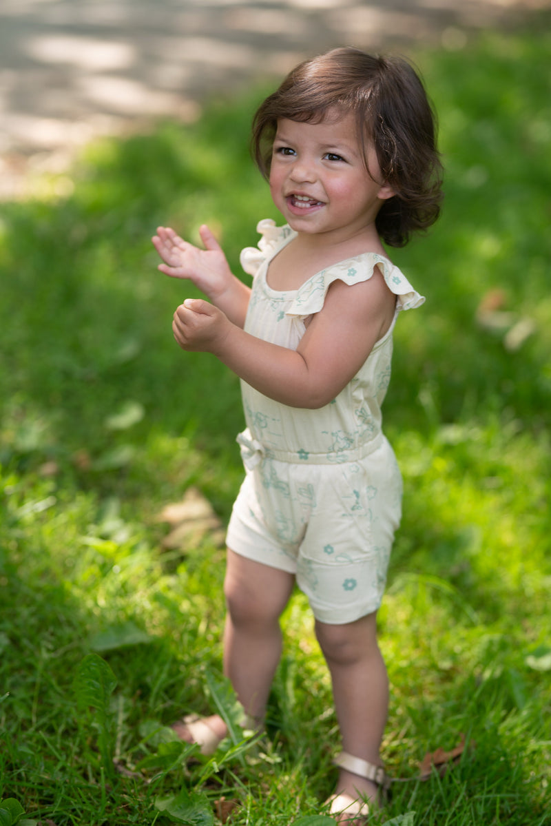 bamboo sleeveless romper bunny print