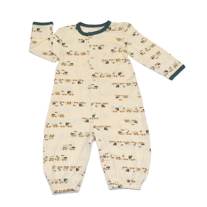 bamboo converter gown with legs all aboard print