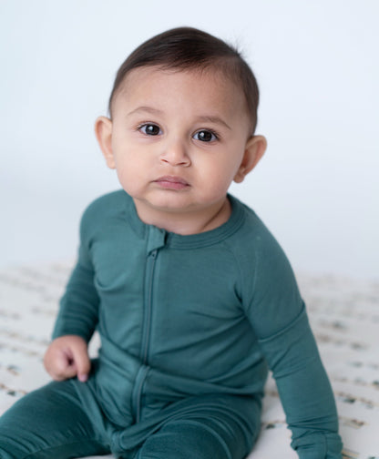bamboo baby two way zipper romper pine