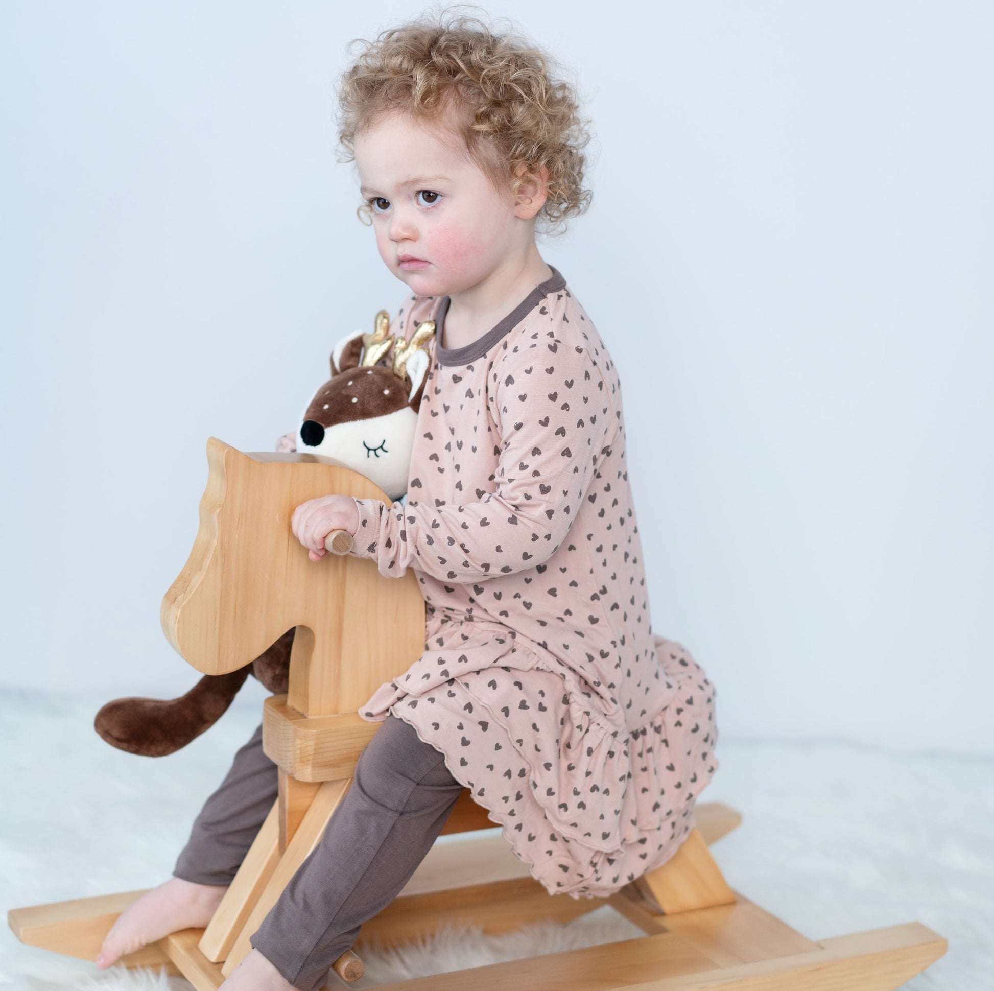 bamboo ruffle dress doodle hearts print