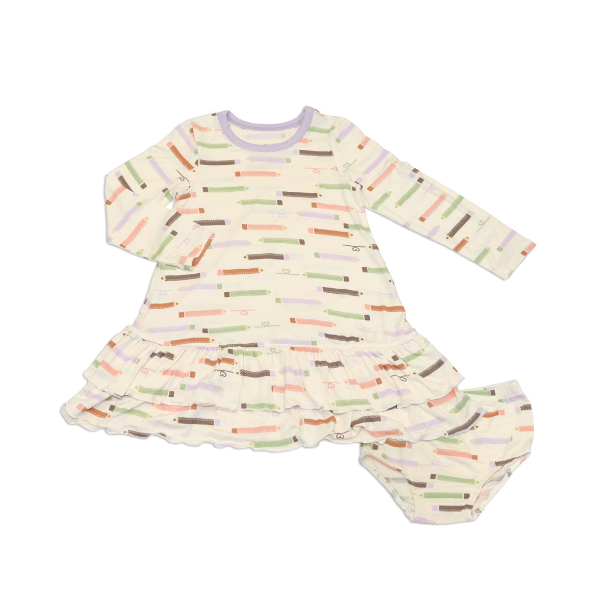 bamboo ruffle dress pretty pencils print