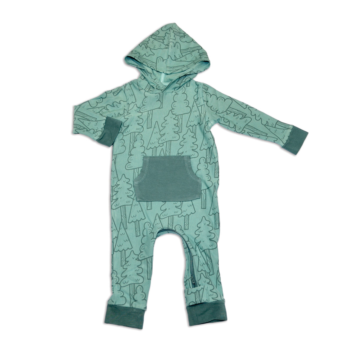 bamboo fleece hooded romper forest print