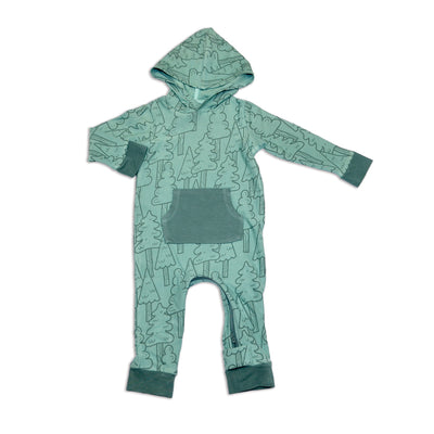 bamboo fleece hooded romper forest print
