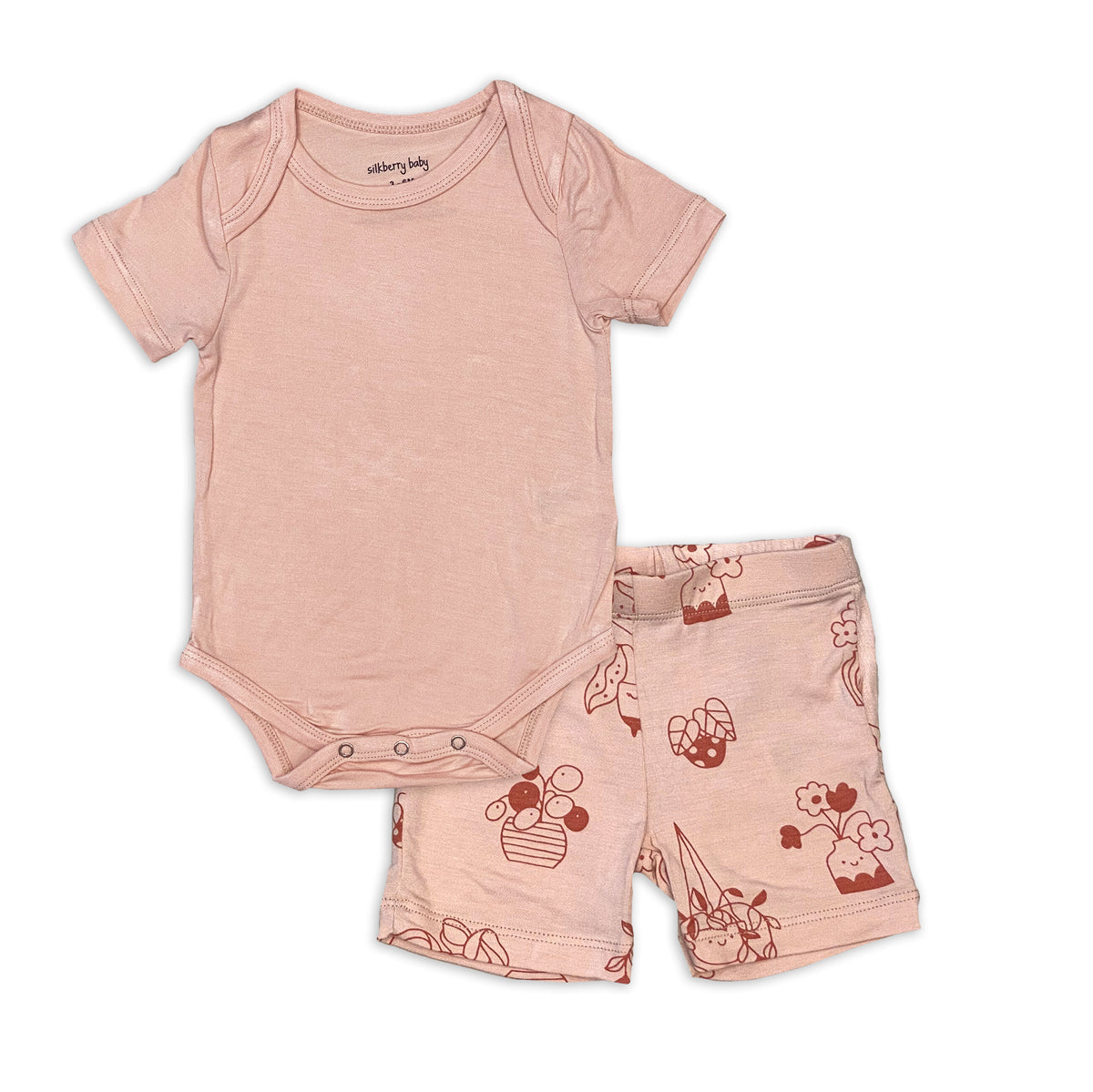 bamboo short sleeve onesie & short set blossom plantastic print