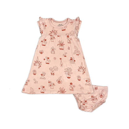 bamboo double sleeve ruffle dress plantastic print