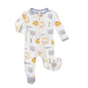 bamboo footies with two way zipper lion tiger bears print
