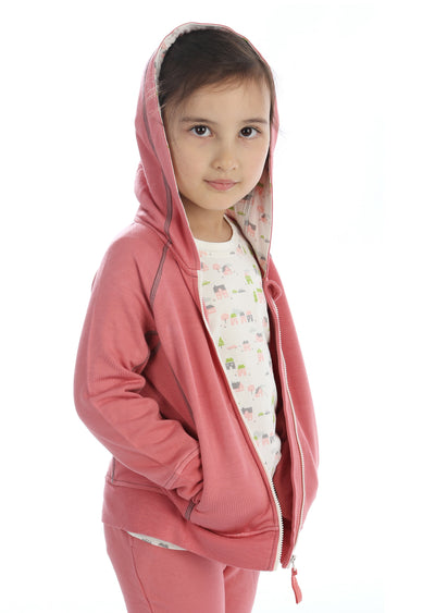 Bamboo Fleece Hooded Jacket (Girl) - Quartz (Hood with Little Village Print Lining)