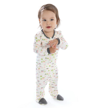 Bamboo Footies with Easy Dressing Zipper (Little Village Print)