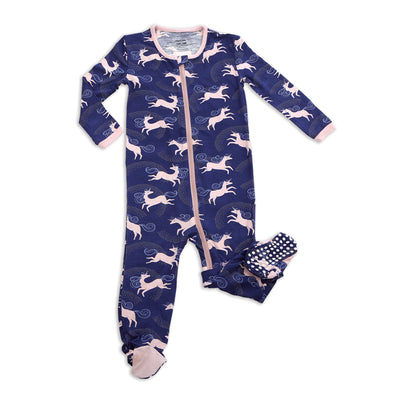 Bamboo Footies with Easy Dressing Zipper(Stardust Unicorn Print)