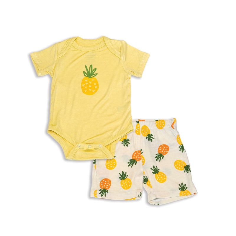 bamboo short sleeve onesie& short set pineapple love print