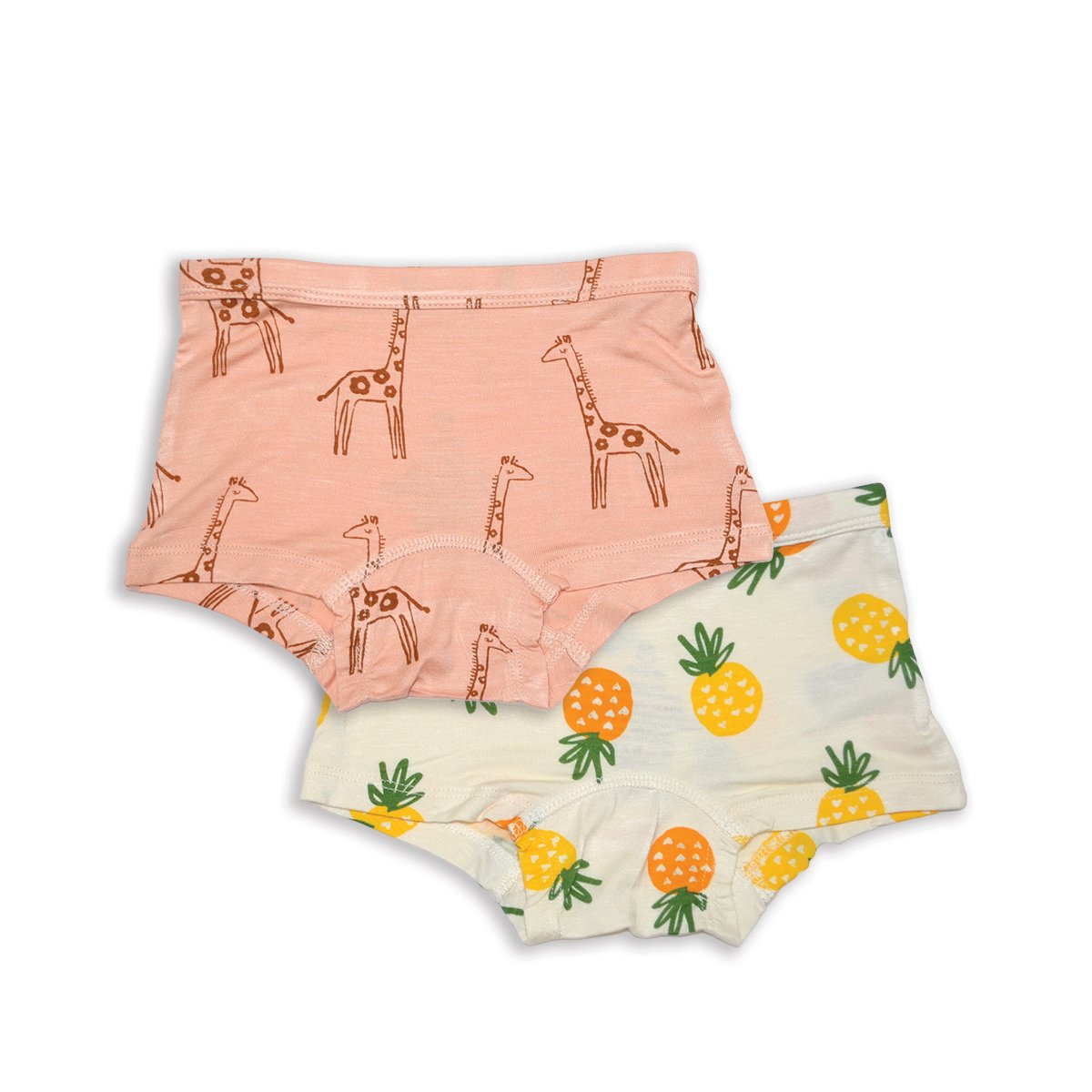 Bamboo Girls Boyshorts Underwear 2 pack (Daisy Giraffe/Pineapple