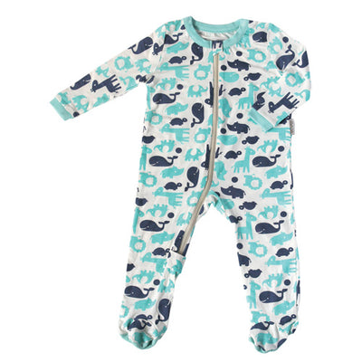 Bamboo Footies with Easy Dressing Zipper - Pool & Twilight